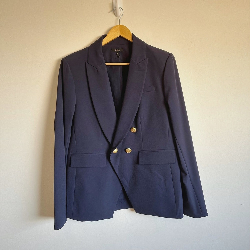 Quince Womens Scuba Captains Convertible Blazer Large Blue Gold Capsule